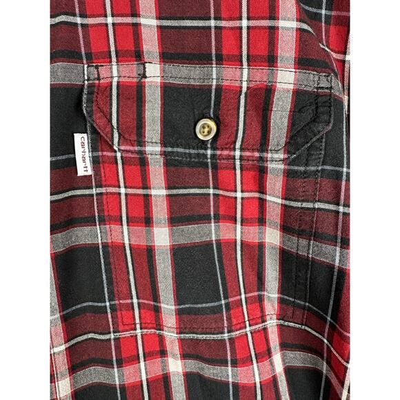 Carhartt Relaxed Fit Long Sleeve Plaid Long Sleeve Shirt Red Black 101756 Men XL - Picture 2 of 6